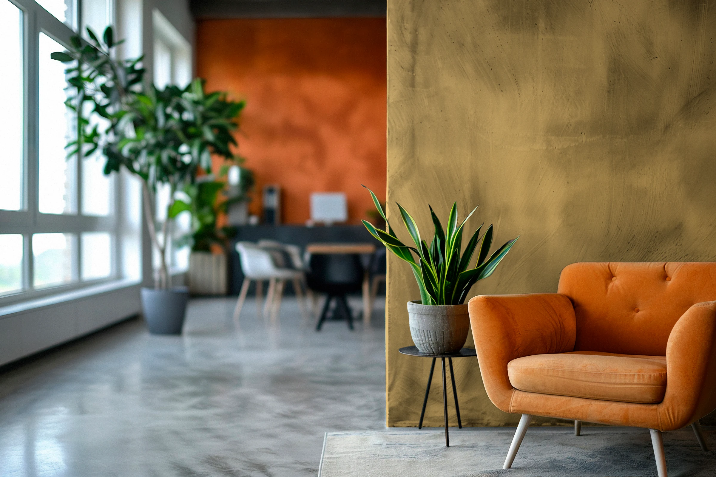 Lounge con parete tinteggiata WORK SPACE Positano