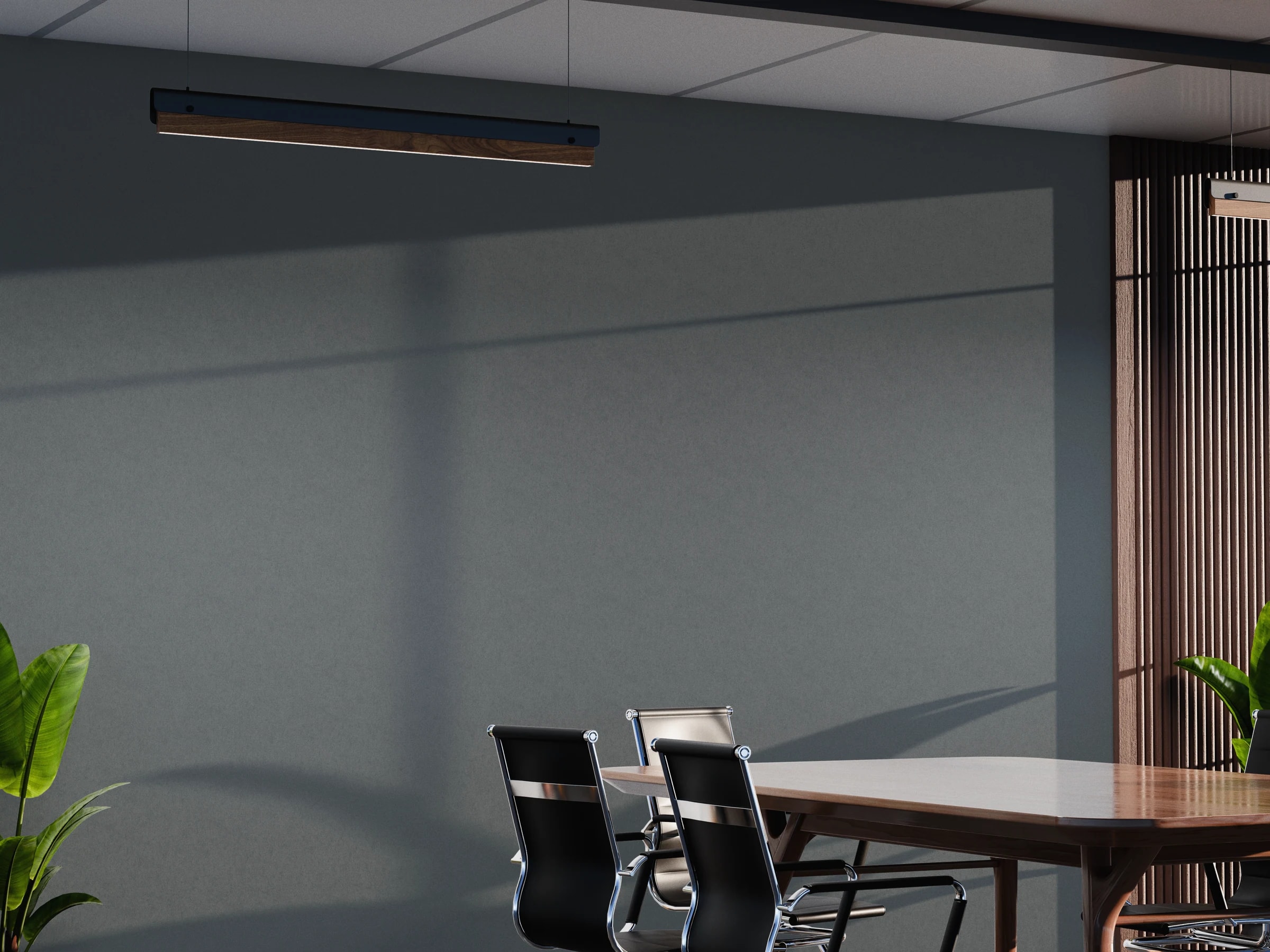 Meeting room with a wall painted in WORK SPACE Dark
